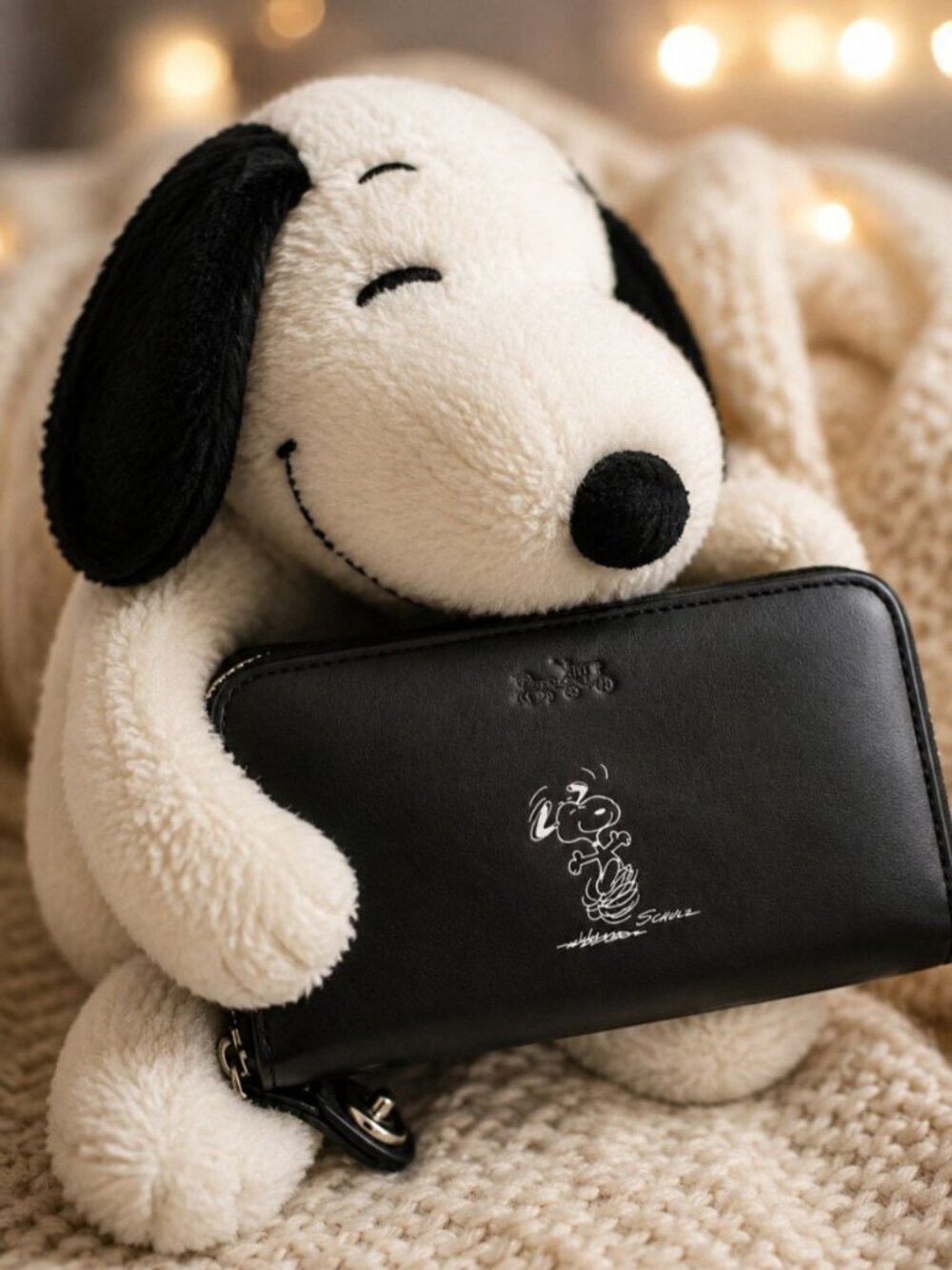 Coach x Peanuts Snoopy Black Leather Zip Around Wallet Silver Hardware